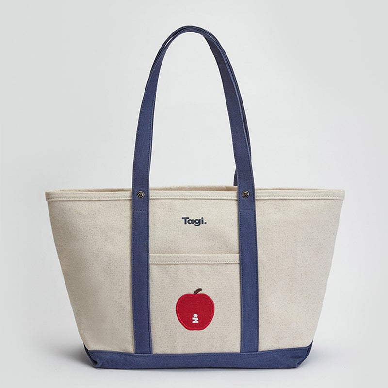 Tagi.《Imagine Apple》Color-Blocked Commuter Shoulder Bag Canvas Tote Bag Handheld Crossbody Bag Versatile Handbag - Image 1