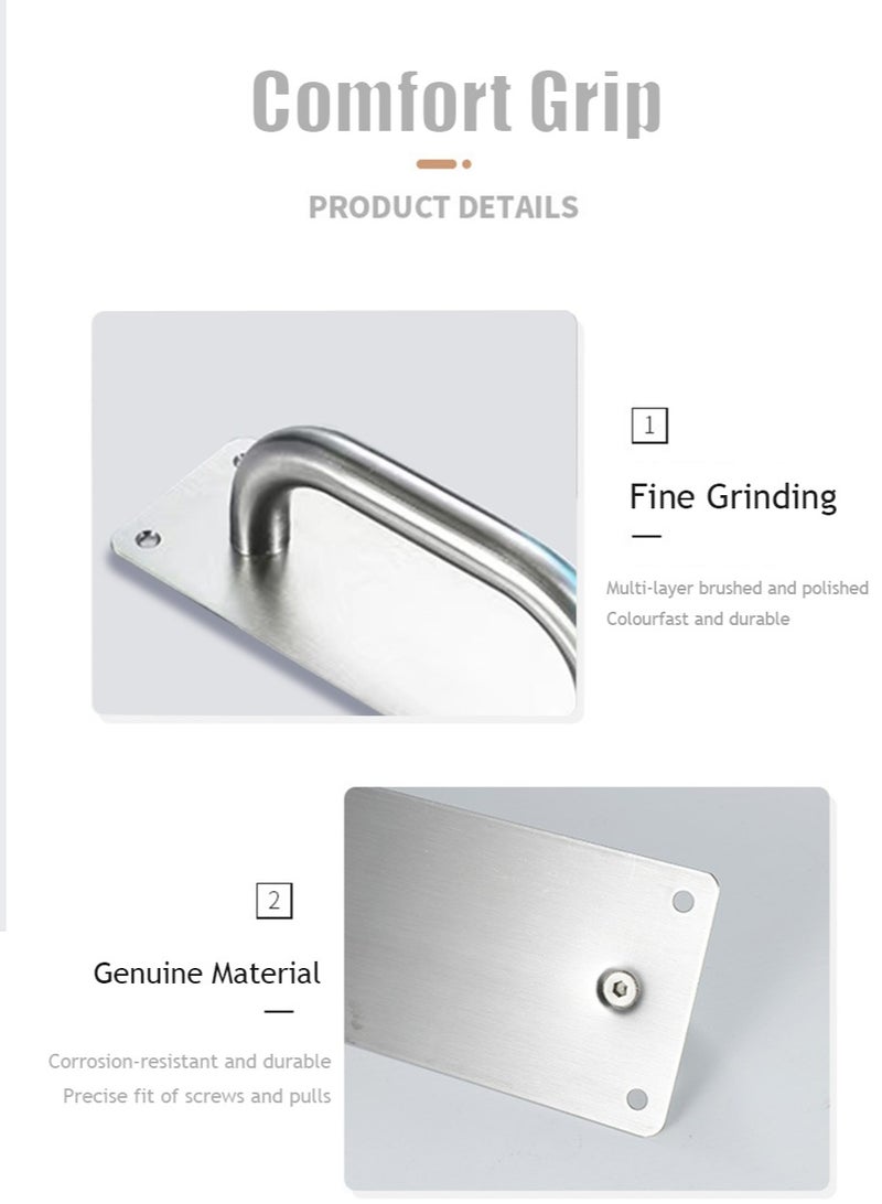 Door Handles,Pull Push Door Handles with Back Plate,Sliding Silver Handle Set for Gate Cabinet Cupboard Barn Shed Toilet Door,Heavy Duty Pull Handles Hardware  - Image 5