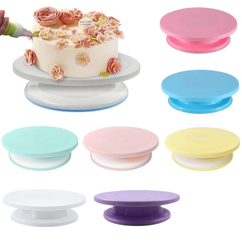 Cake Decorating Turntable With Anti-Slip Strip Plastic Rotating Cake Turntable Baking Tools Rotating Table - Image 2