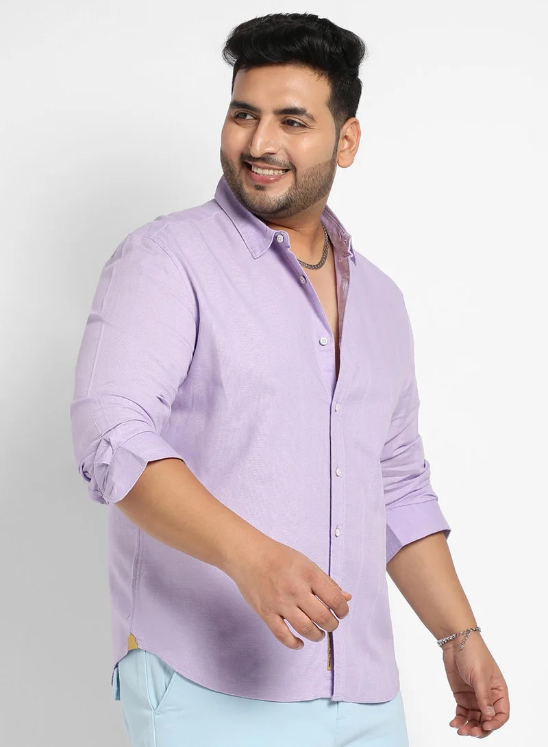 Instafab Plus Instafab Plus Men's Lavender Self-Design Striped Shirt For Casual Wear | Spread Collar | Long Sleeve | Button Closure | Cotton Dobby Shirt Crafted With Comfort Fit For Everyday Wear