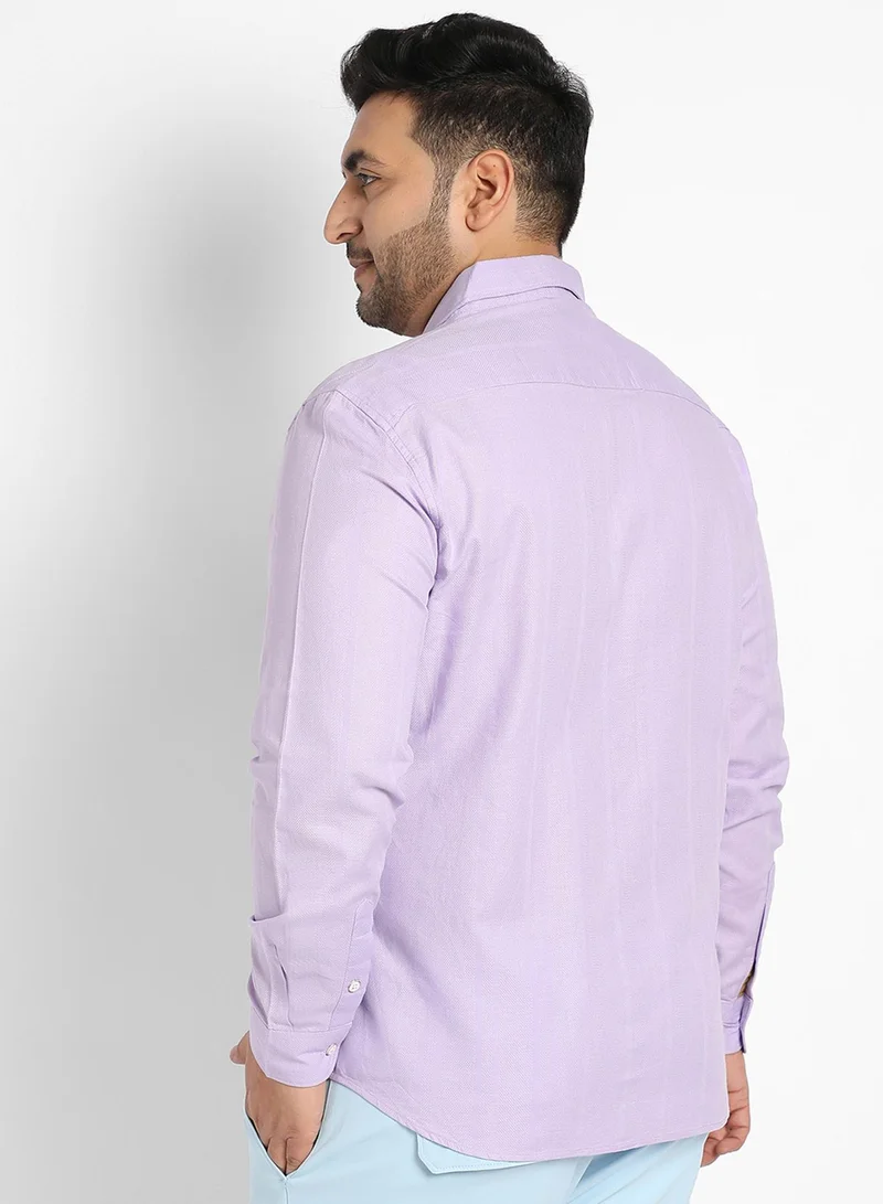 Instafab Plus Instafab Plus Men's Lavender Self-Design Striped Shirt For Casual Wear | Spread Collar | Long Sleeve | Button Closure | Cotton Dobby Shirt Crafted With Comfort Fit For Everyday Wear
