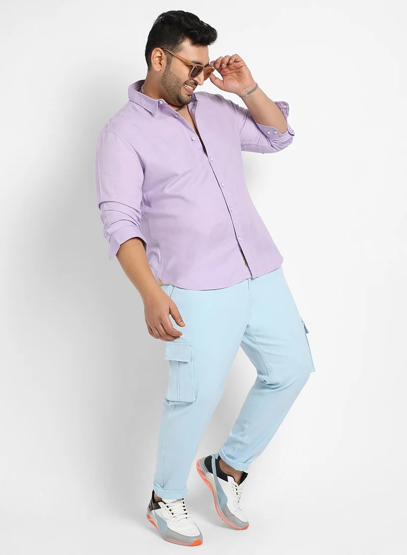 Instafab Plus Instafab Plus Men's Lavender Self-Design Striped Shirt For Casual Wear | Spread Collar | Long Sleeve | Button Closure | Cotton Dobby Shirt Crafted With Comfort Fit For Everyday Wear
