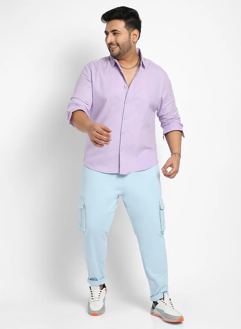Instafab Plus Instafab Plus Men's Lavender Self-Design Striped Shirt For Casual Wear | Spread Collar | Long Sleeve | Button Closure | Cotton Dobby Shirt Crafted With Comfort Fit For Everyday Wear
