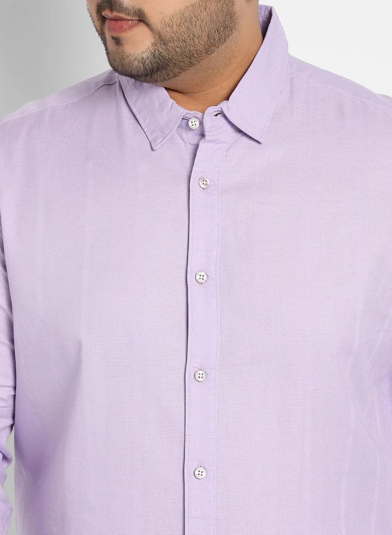 Instafab Plus Instafab Plus Men's Lavender Self-Design Striped Shirt For Casual Wear | Spread Collar | Long Sleeve | Button Closure | Cotton Dobby Shirt Crafted With Comfort Fit For Everyday Wear
