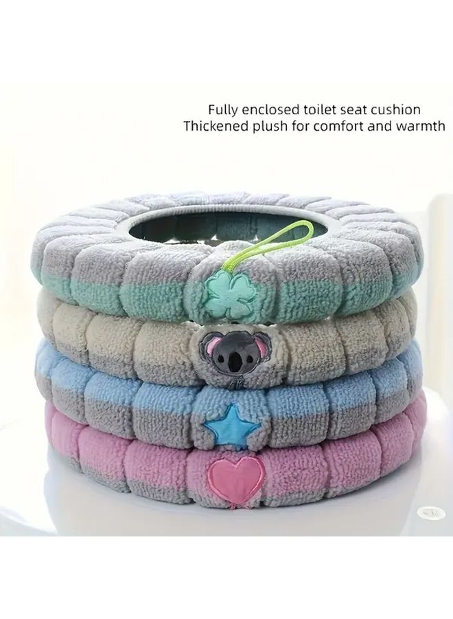 1pc Luxury Soft Toilet Seat Cover Green Extra Thick Plush Cushion Two Tone Design Machine Washable Durable Fabric Adjustable Fit Home Office Vacation Rentals Lightweight Portable High Quality Material - Image 1