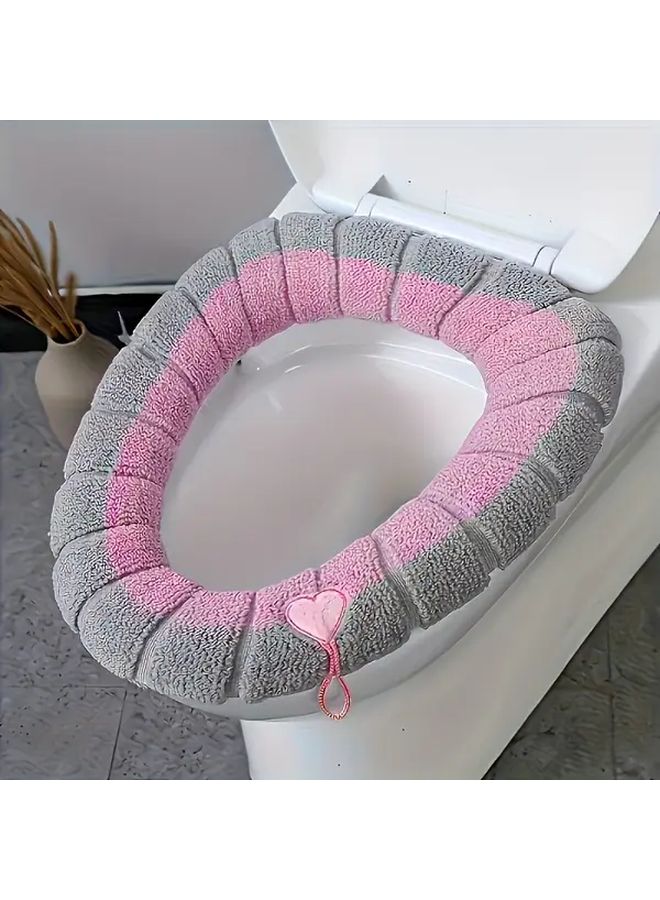 1pc Luxury Soft Toilet Seat Cover Green Extra Thick Plush Cushion Two Tone Design Machine Washable Durable Fabric Adjustable Fit Home Office Vacation Rentals Lightweight Portable High Quality Material - Image 2