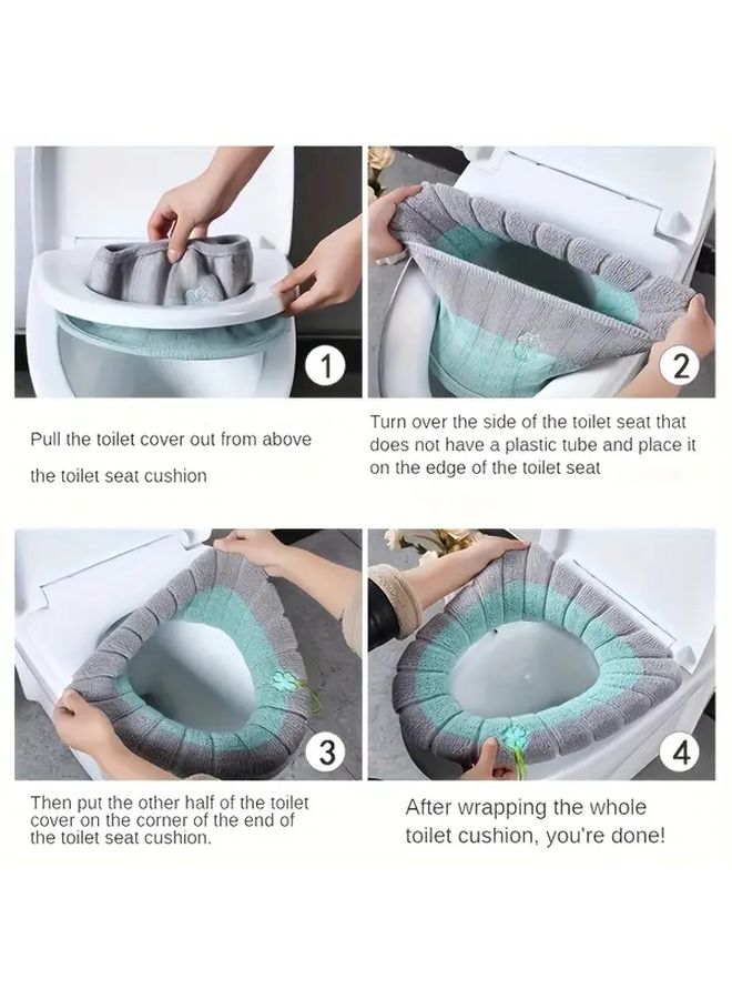 1pc Luxury Soft Toilet Seat Cover Green Extra Thick Plush Cushion Two Tone Design Machine Washable Durable Fabric Adjustable Fit Home Office Vacation Rentals Lightweight Portable High Quality Material - Image 5