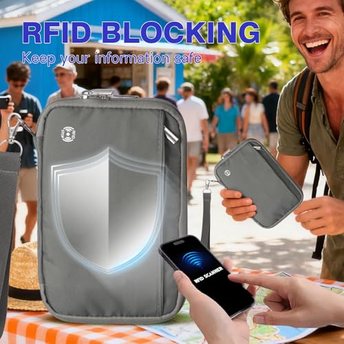 WALNEW Passport Holder for Travel Family, RFID-Blocking Travel Wallet Holder for 6 Passports, Water Resistant Bag Document Organizer for Cards, Cash, Boarding Passes, Tickets (Gray) - Image 2