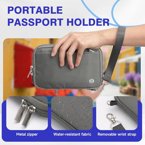 WALNEW Passport Holder for Travel Family, RFID-Blocking Travel Wallet Holder for 6 Passports, Water Resistant Bag Document Organizer for Cards, Cash, Boarding Passes, Tickets (Gray) - Image 3