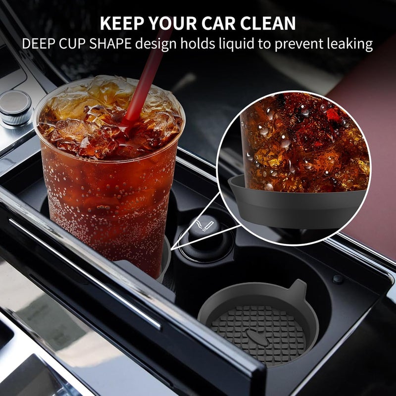 ME.FAN Car Coasters [4 Pack] Silicone Car Cup Coasters/Cup Mats - Universal Non-Slip Recessed Car Interior Accessories - Car Cup Holder Insert Coasters Black - Image 3
