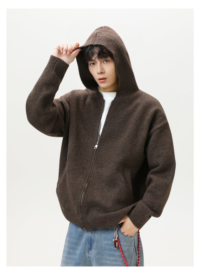 NIBEMINENT Men's Knit Hooded Zipper Cardigan Autumn/Winter Business Casual  Sweater Men's Clothing Jacket - Image 3