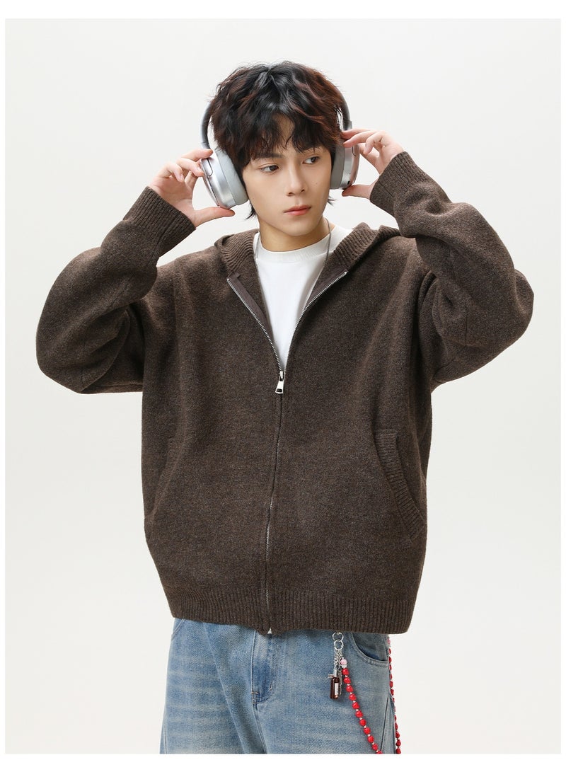 NIBEMINENT Men's Knit Hooded Zipper Cardigan Autumn/Winter Business Casual  Sweater Men's Clothing Jacket - Image 2