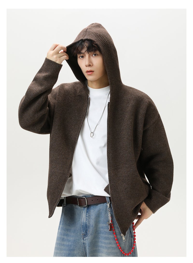 NIBEMINENT Men's Knit Hooded Zipper Cardigan Autumn/Winter Business Casual  Sweater Men's Clothing Jacket - Image 4