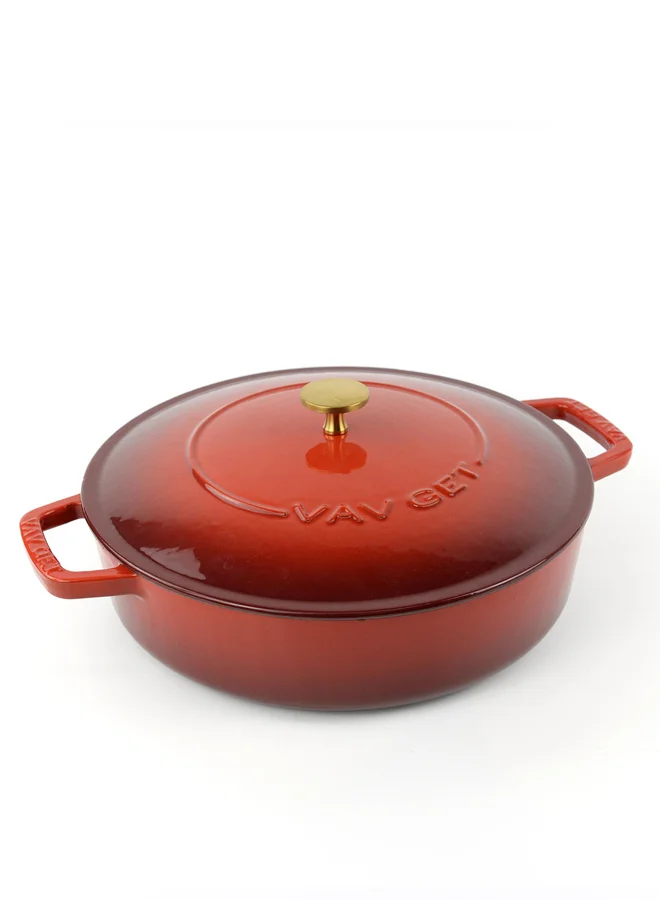 VAV GET VAV GET Enameled Cast Iron Dutch Oven Braiser. 28cm, 3.79L, Cherry Red