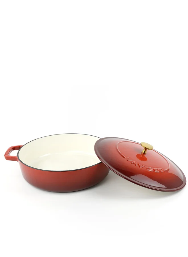 VAV GET VAV GET Enameled Cast Iron Dutch Oven Braiser. 28cm, 3.79L, Cherry Red