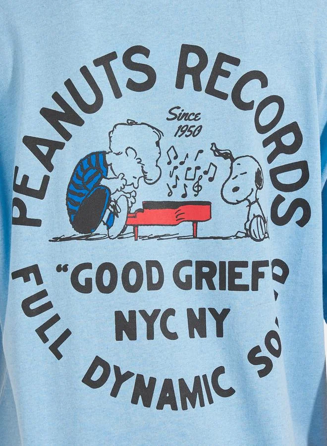 Styli Acid Wash Peanuts Records Print Oversized T-Shirt