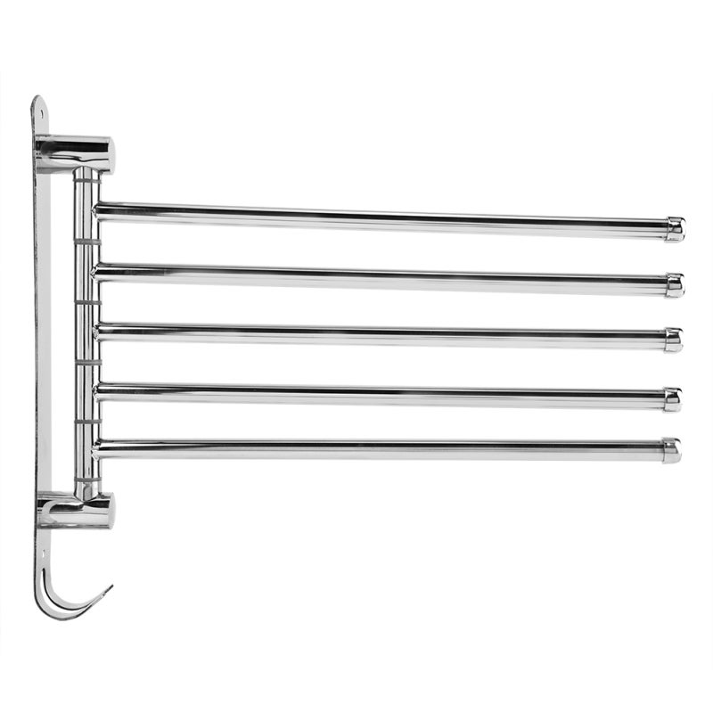 Stainless Steel Wall Mount Rotary Towel Rack Bathroom Towels Rail with Hook(Five Rods) - Image 2