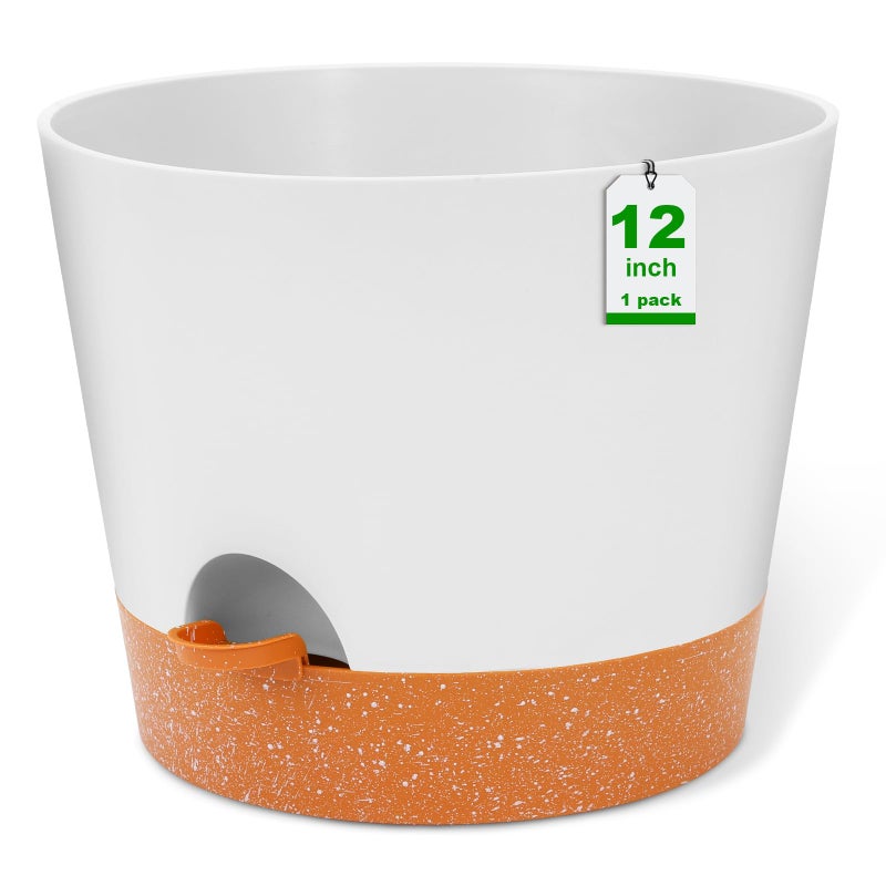 GARDIFE 12 inch Plant Pots planters Self Watering Pots Large Plastic Flower pots with Deep Reservior and High Drainage Holes for Indoor Outdoor Plants and Flowers White