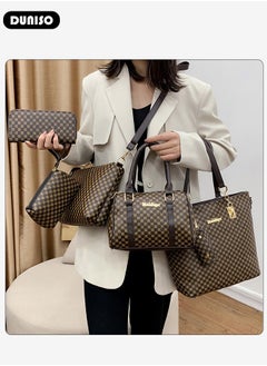 DUNISO 6 Pcs Handbags Set for Women, Dark Brown PU Leather Printing Pattern Purse Sets, Ladies Fashion Multipurpose Travel Tote Bag for Any Occasion.  - Image 3