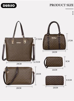 DUNISO 6 Pcs Handbags Set for Women, Dark Brown PU Leather Printing Pattern Purse Sets, Ladies Fashion Multipurpose Travel Tote Bag for Any Occasion.  - Image 4