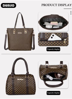 DUNISO 6 Pcs Handbags Set for Women, Dark Brown PU Leather Printing Pattern Purse Sets, Ladies Fashion Multipurpose Travel Tote Bag for Any Occasion.  - Image 5