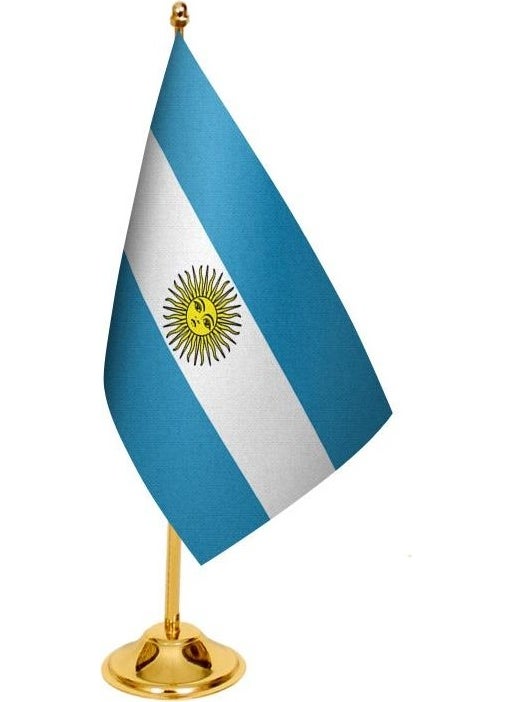 Satürn - Saturn Table Top Argentina Flag + Brass Pole Table Flag Set - Image 1