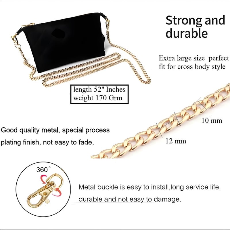 Replacement Chain Strap for Handbags Purse Side Tote Hobo Crossbody and Sling Bags Gold Plated DIY Hand Bags Broad Metal Chain Length 52 inch or 132 cm  - Image 2