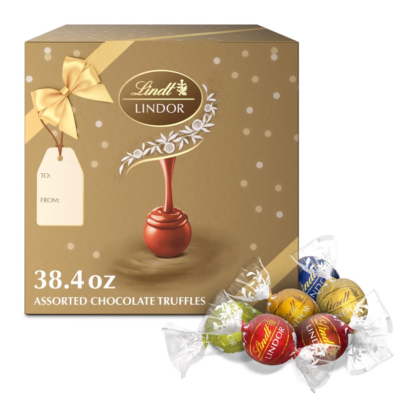 Lindt LINDOR Assorted Chocolate Truffles 90 Count Gift Box, Chocolate Candy with Smooth, Melting Truffle Center, 38.4 oz. Box - Image 1