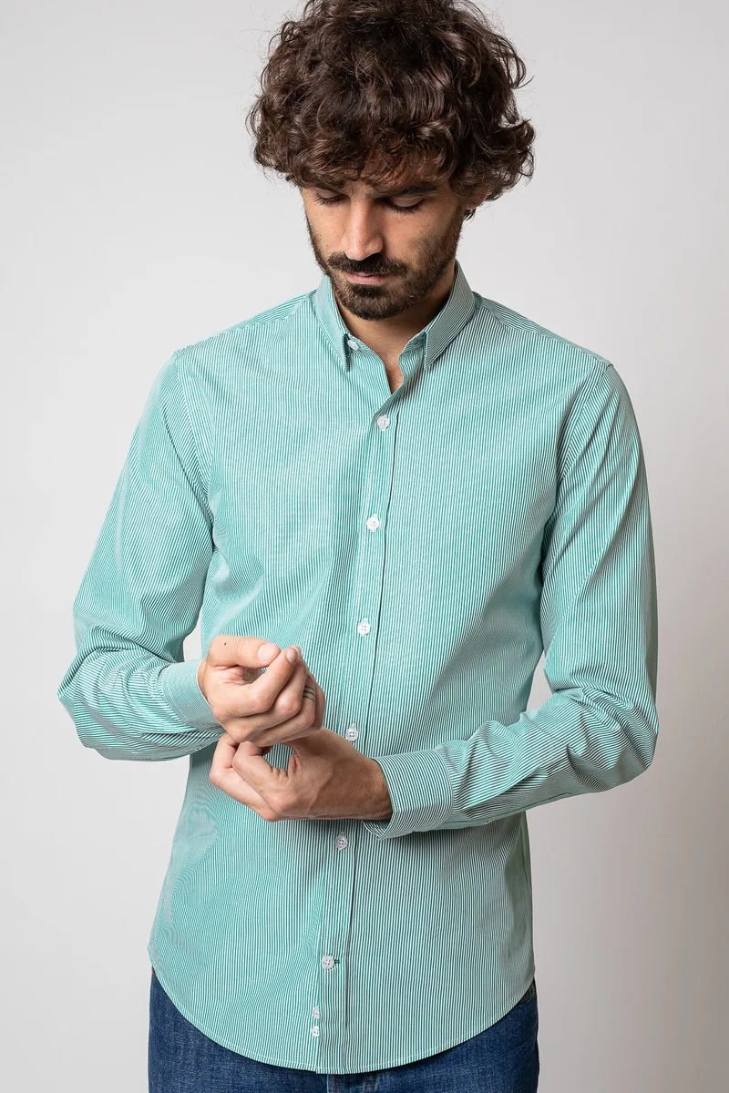 Jaqk Tournoi Terence Green Stripe Shirt 100% Organic Cotton