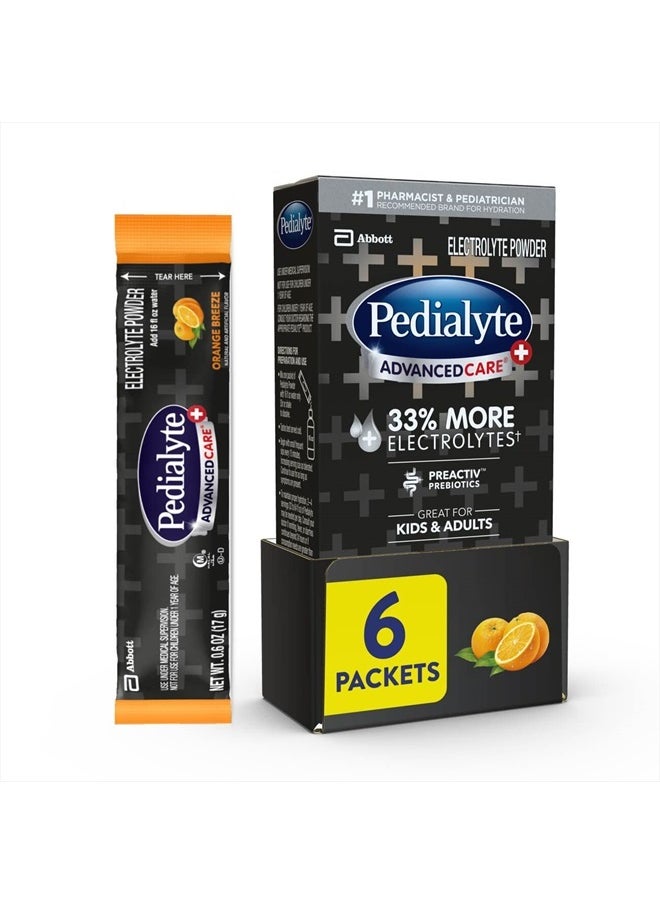 Pedilayte Pedialyte AdvancedCare Plus Electrolyte Powder, with 33% More Electrolytes and PreActiv Prebiotics, Orange Breeze, Electrolyte Drink Powder Packets, 0.6 oz, 6 Count  - Image 1