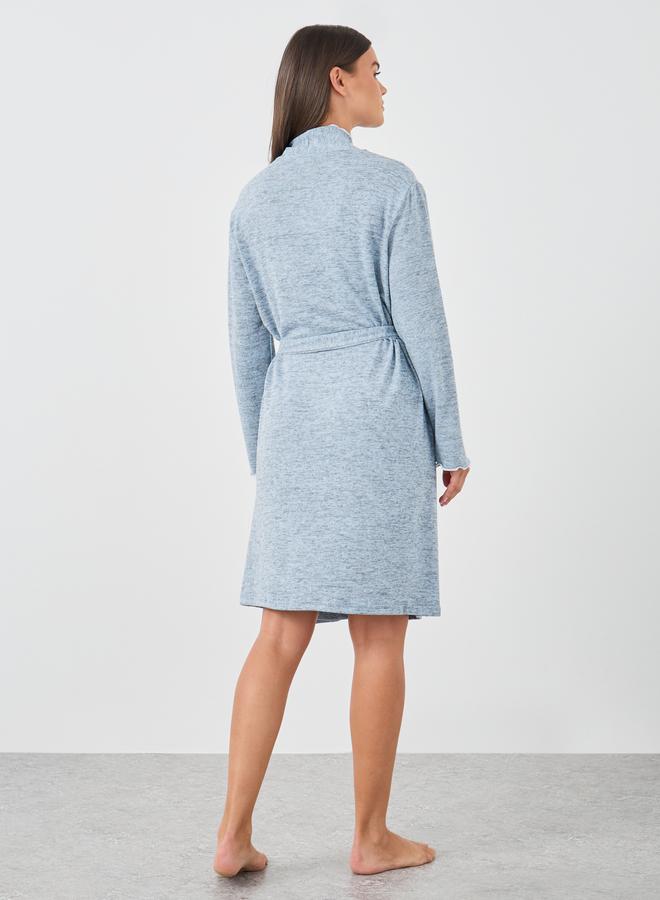 Styli Slub Texture Lettuce Hem Pocket Detail Robe - Image 4