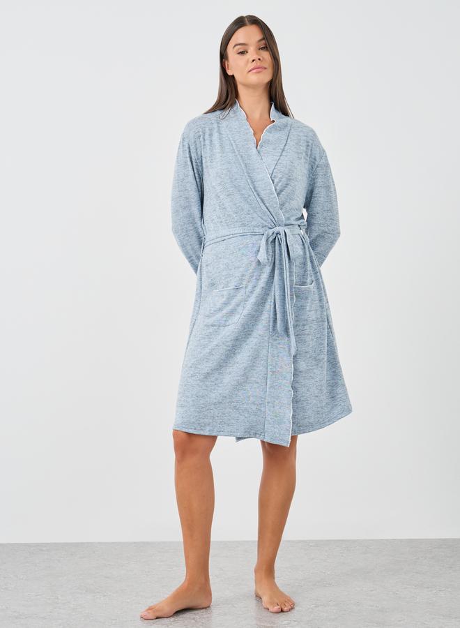 Styli Slub Texture Lettuce Hem Pocket Detail Robe - Image 2