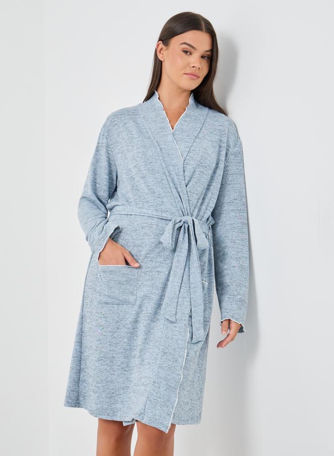 Styli Slub Texture Lettuce Hem Pocket Detail Robe - Image 1