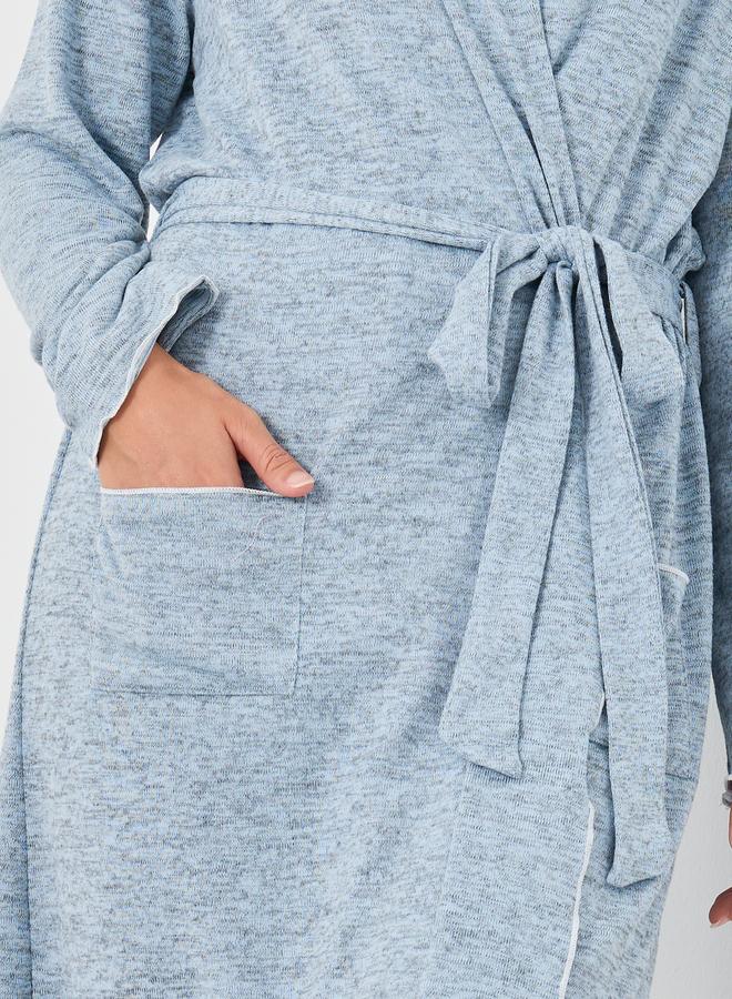 Styli Slub Texture Lettuce Hem Pocket Detail Robe - Image 3