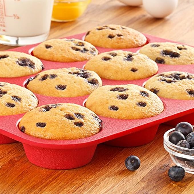 12 Cup Silicone Muffin  Cupcake Mould  Baking Tray Red - Image 4
