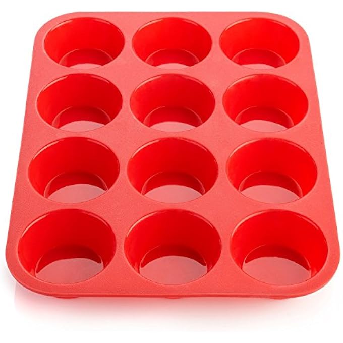 12 Cup Silicone Muffin  Cupcake Mould  Baking Tray Red - Image 1
