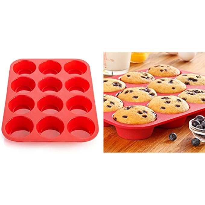 12 Cup Silicone Muffin  Cupcake Mould  Baking Tray Red - Image 2