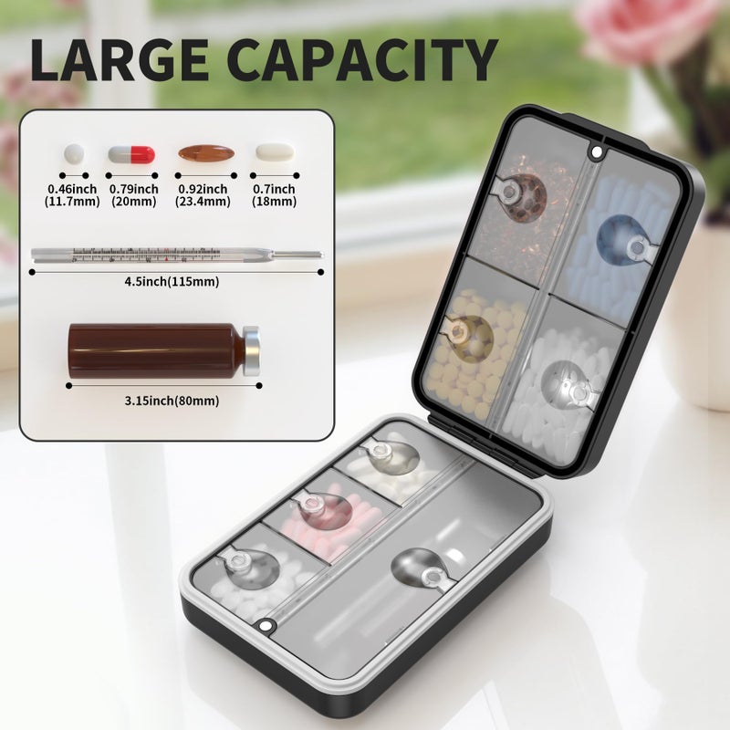 Restree Weekly Pill Organizer 8 Compartment, [Triple Seal Magnetic Lock] Travel Pill Case with Labels & Inner Lid, Moisture Proof for Vitamins, Fish Oil, Supplements, Daily Meds â€“ 7+1 Large (Black) - Image 5