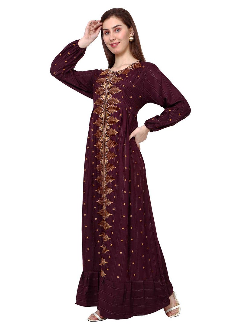 HANA & SARA LONG VISCOSE UNIQUE EMBROIDERY LONG SLEEVES ARABIC KAFTAN JALABIYA DRESS  - Image 4