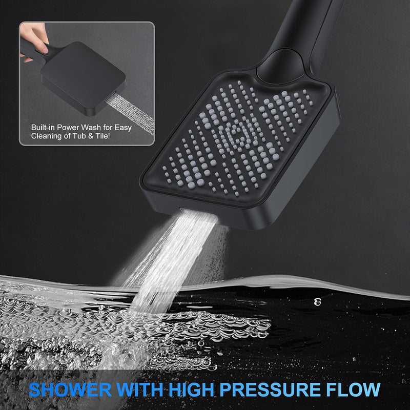 Woindo Shower Faucet Set, 12" Ceiling Mount Rainfall Shower System with 2 Rain Shower Head and Multi-function Handheld Head Push Button Diverter Shower Faucet Trim Kits, Matte Black - Image 3
