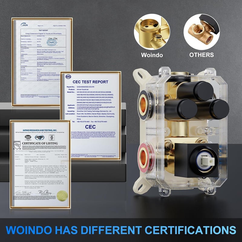 Woindo Shower Faucet Set, 12" Ceiling Mount Rainfall Shower System with 2 Rain Shower Head and Multi-function Handheld Head Push Button Diverter Shower Faucet Trim Kits, Matte Black - Image 4