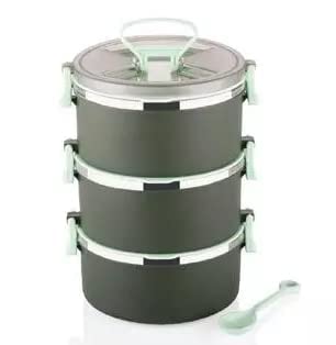 QUALIZA Lunch Box Cute Big Bite Lunch Box Insulated Lunch Box for School New Elegant Tiffine Box for School Office and Small Picnic 3 Layer - Image 1