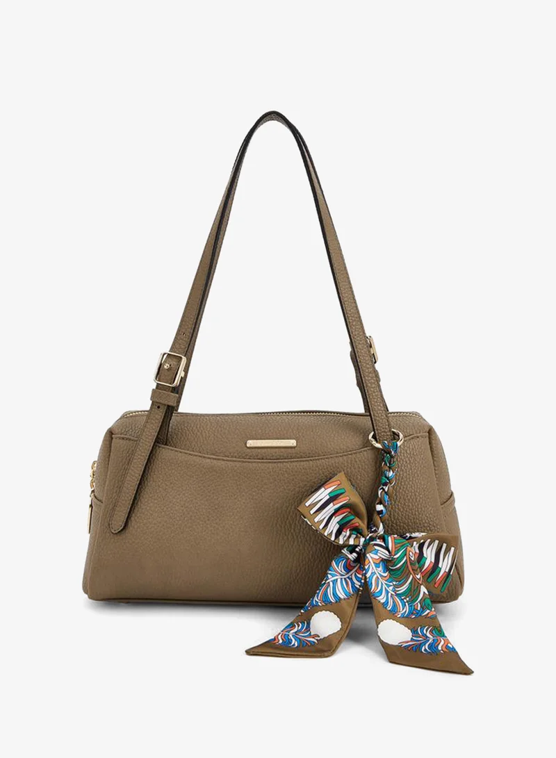 Textured Shoulder Bag With Scarf Detail