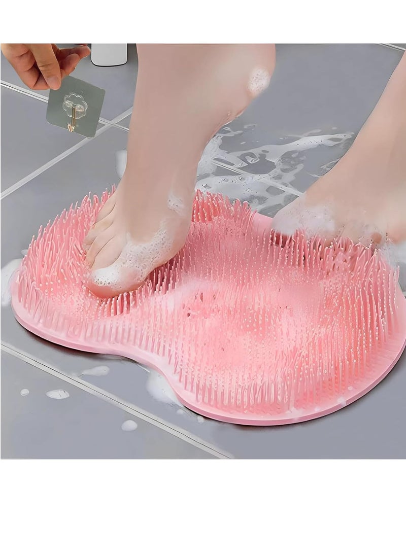 BAOZMINAN - Shower Foot Scrubber,Shower Foot and Back Scrubber,Back Scrubber for Shower Washer,Foot Washer with Suction Cups,Foot Scrubber Massager Cleaner Wash Brush(Pink) - Image 1