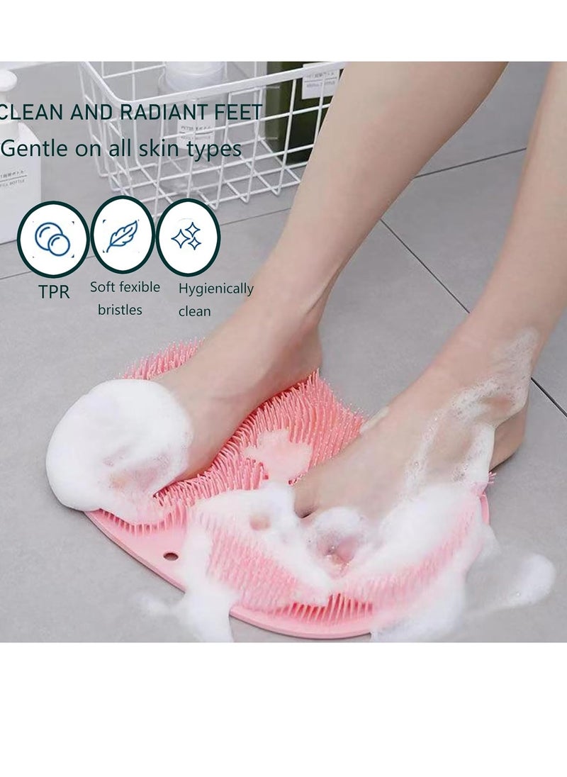 BAOZMINAN - Shower Foot Scrubber,Shower Foot and Back Scrubber,Back Scrubber for Shower Washer,Foot Washer with Suction Cups,Foot Scrubber Massager Cleaner Wash Brush(Pink) - Image 1
