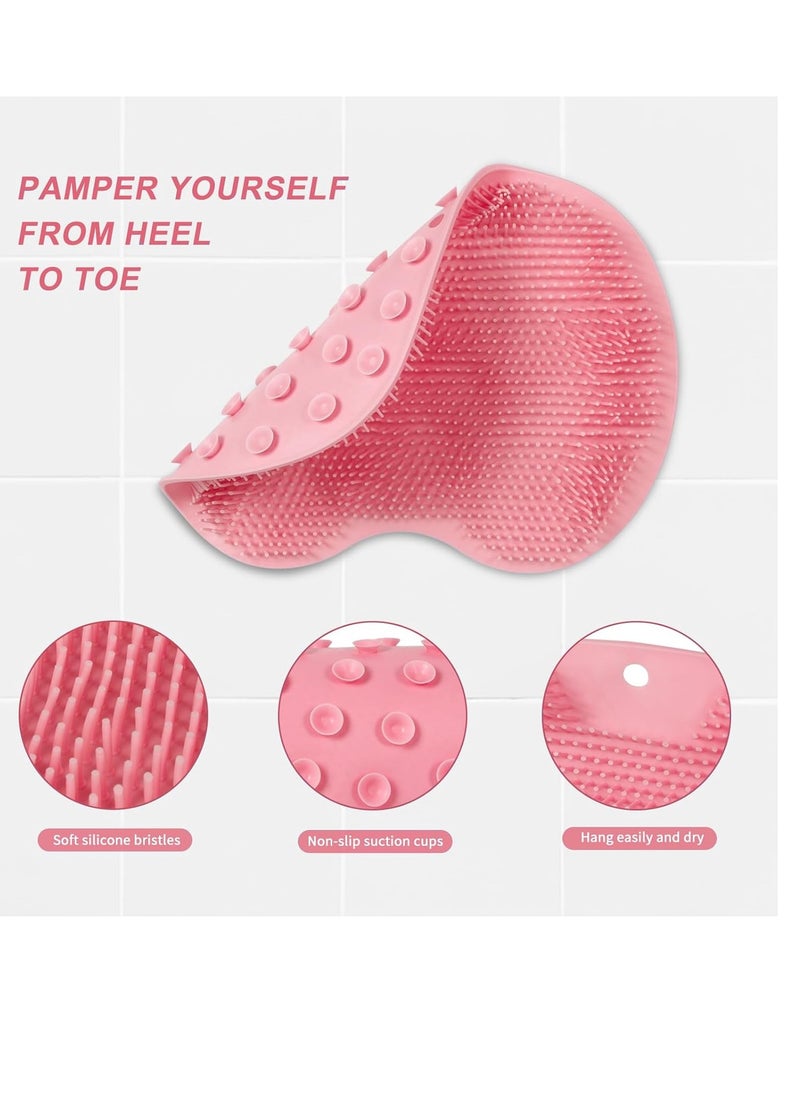 BAOZMINAN - Shower Foot Scrubber,Shower Foot and Back Scrubber,Back Scrubber for Shower Washer,Foot Washer with Suction Cups,Foot Scrubber Massager Cleaner Wash Brush(Pink) - Image 1
