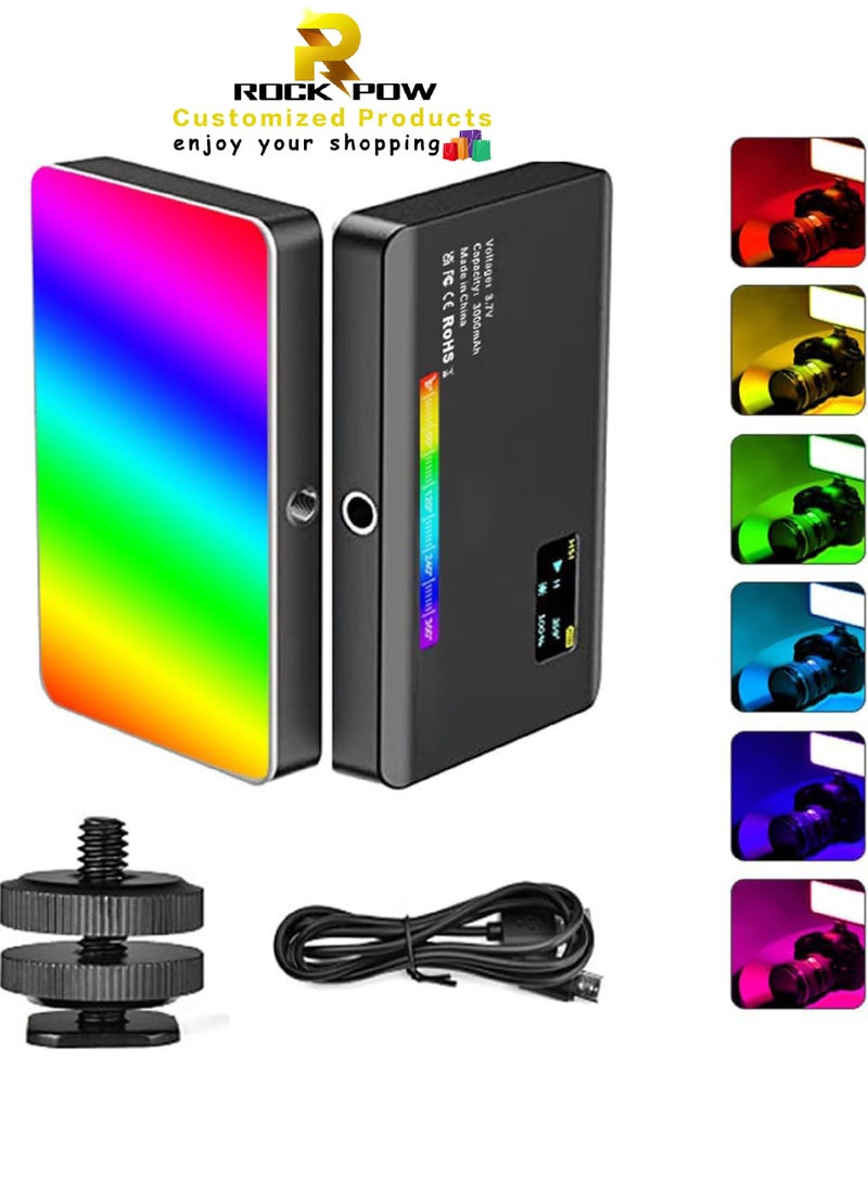 Rock Pow W140 RGB Video Light, Portable LED Camera Light Panel 0-360 Full Color, CRI95+ 2500K-9000K Dimmable 20 Lighting Effects, 3000mAH Rechargeable LED Lighting for Photography, Video Conference, TikTok  - Image 1