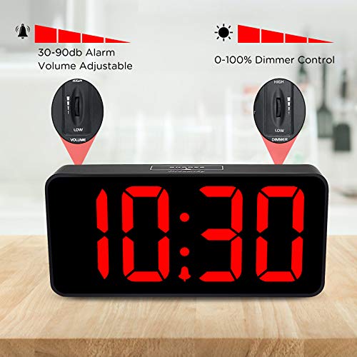 DreamSky Large Digital Alarm Clock Big Numbers for Seniors & Visually Impaired, 9 Inches Electric Clocks for Bedroom, Jumbo Display Fully Dimmable Brightness, USB Ports, Adjustable Alarm Volume - Image 5