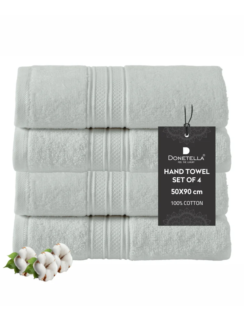 Donetella Premium 100 % Combed Cotton 4-Pcs Hand Towel Set (50 X 90 CM) 600 GSM Super Soft Hand Towel, Highly Absorbent, Quick Dry,Best Towel for Bathroom, Spa And Hotel,White