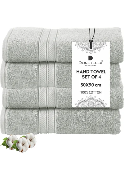 Donetella Premium 100 % Combed Cotton 4-Pcs Hand Towel Set (50 X 90 CM) 600 GSM Super Soft Hand Towel, Highly Absorbent, Quick Dry,Best Towel for Bathroom, Spa And Hotel,
